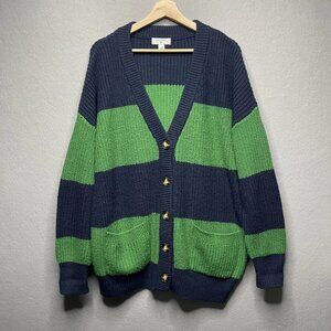 La Ligne x Target Blue Green Rugby Stripe Cardigan Sweater Medium